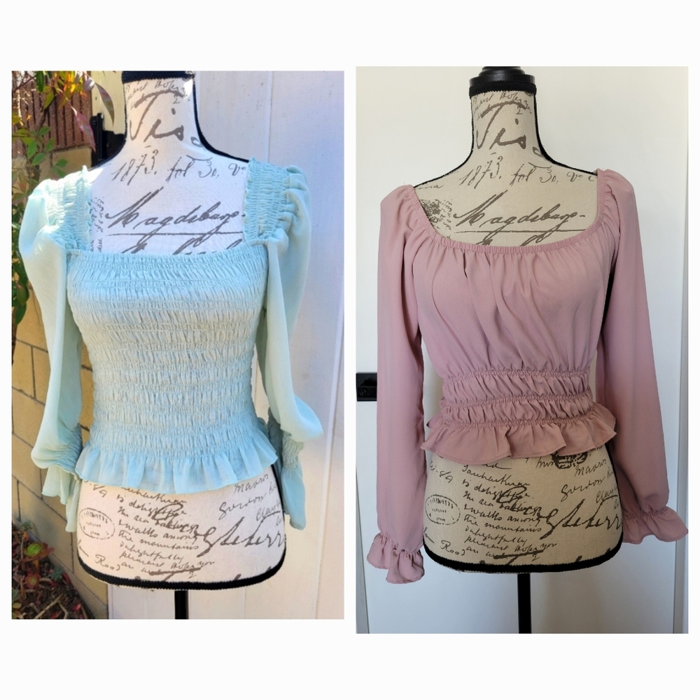 2/$20‎ Fairycore Acqua Green/Pink Girly Top Bundle Romantic Chiffon Size S